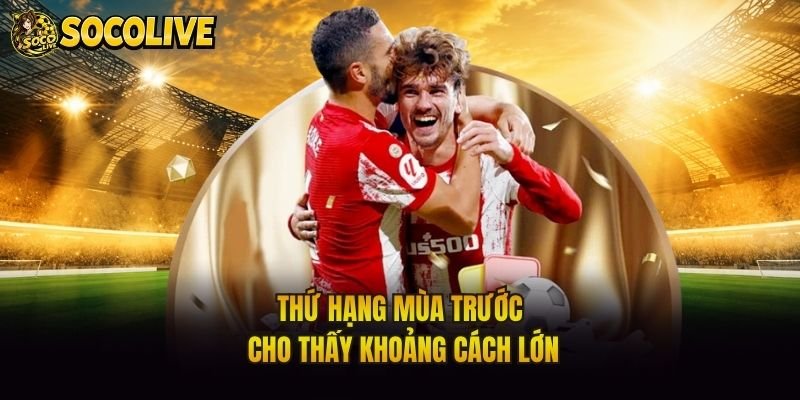 Thứ hạng mùa trước cho thấy khoảng cách lớn